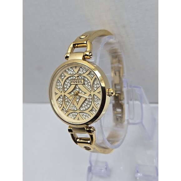Fossil Georgia ES3293 Womens Gold Tone Crystal Dial Bracelet Watch New Battery - Picture 2 of 11